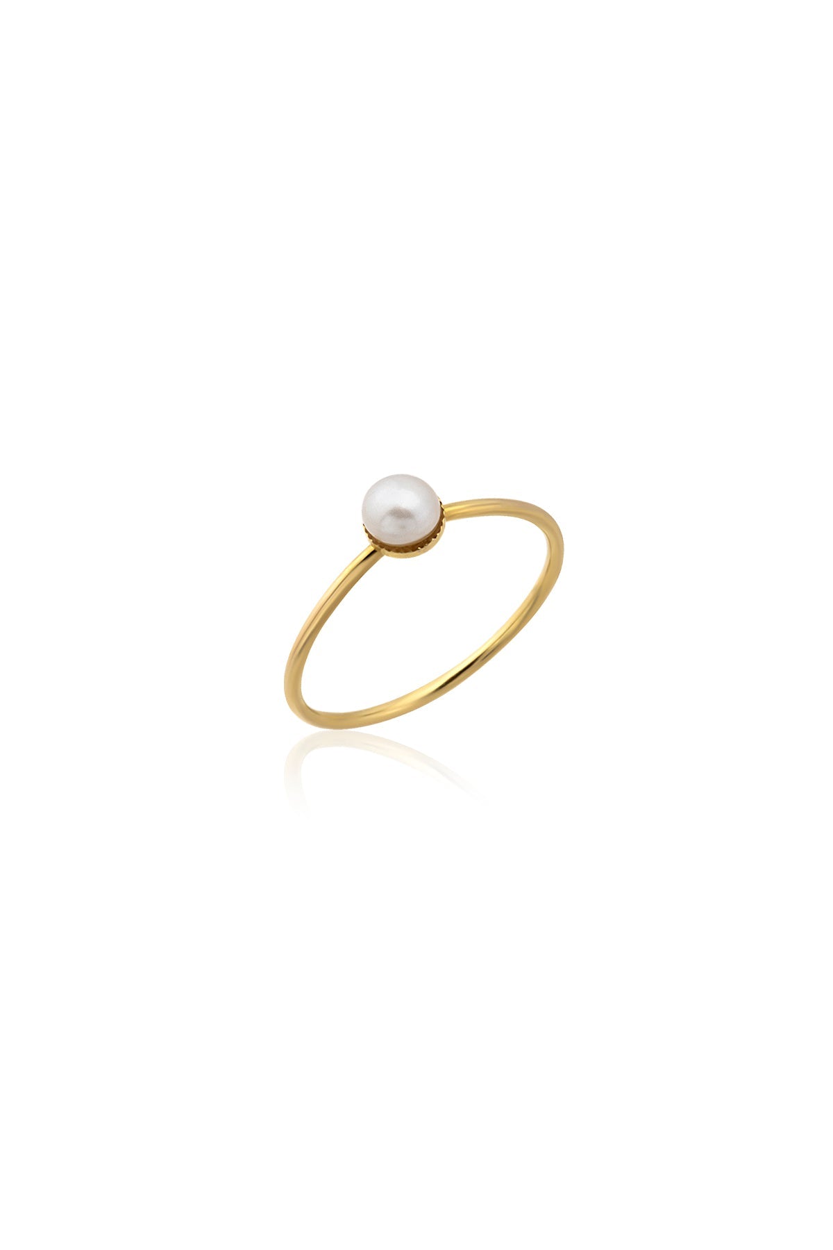 A gold-plated silver ring with a single baroque pearl centered on the top, presented against a white background.