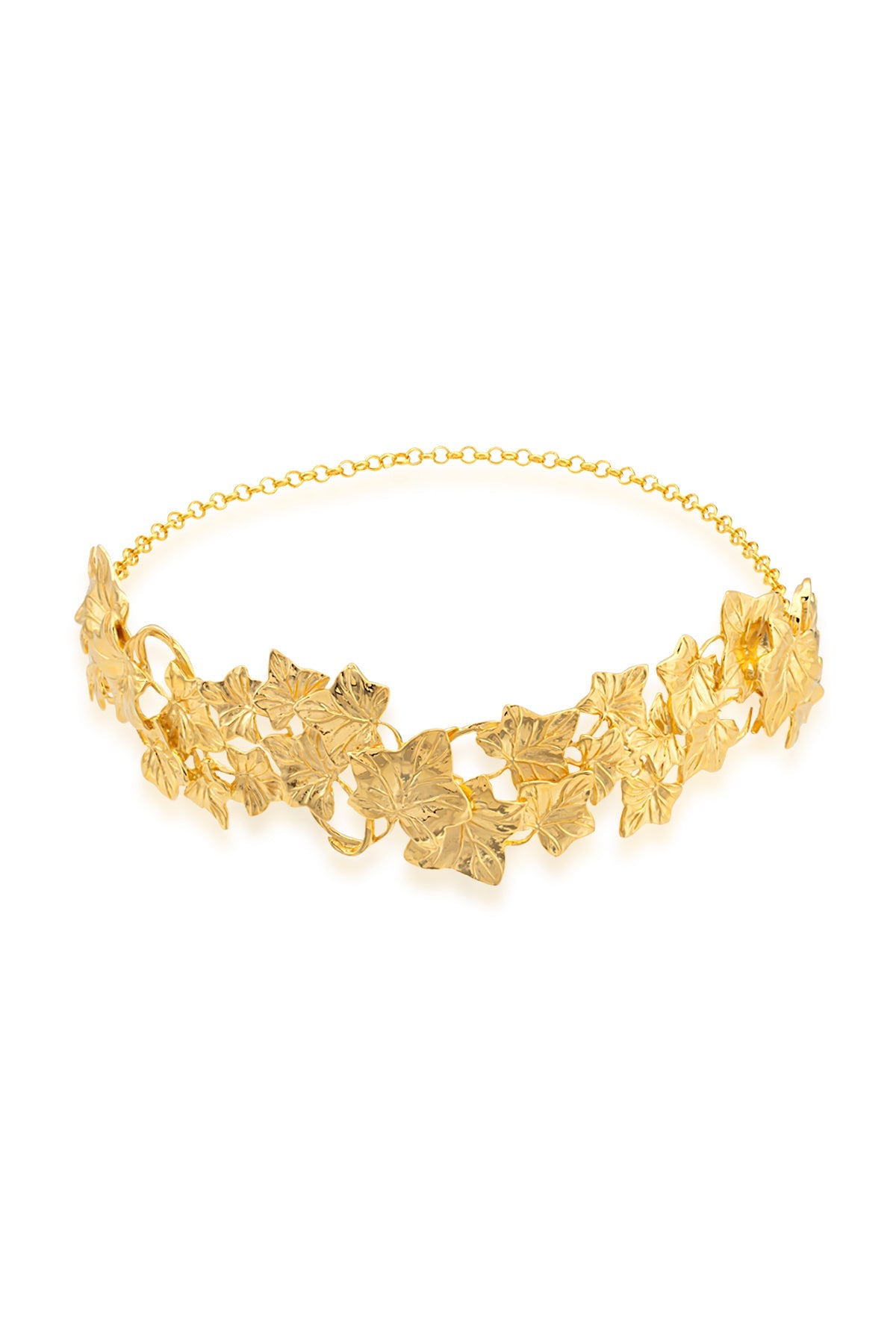 Gold leaf choker necklace on a white background