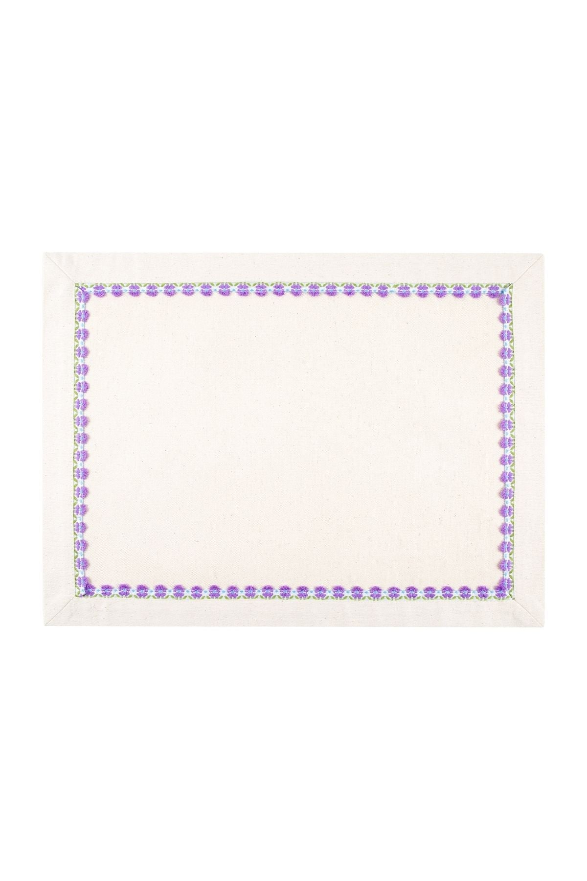 Rectangular placemat with purple border on a white background