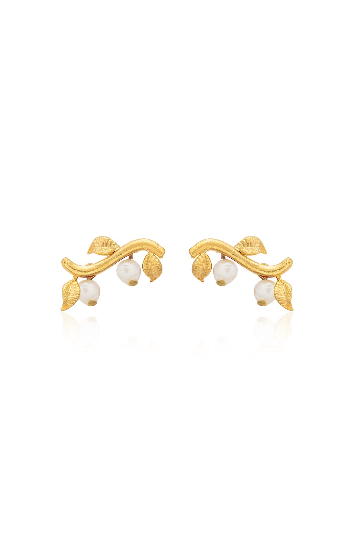 A pair of gold-plated earrings featuring baroque pearls and a pin closure.