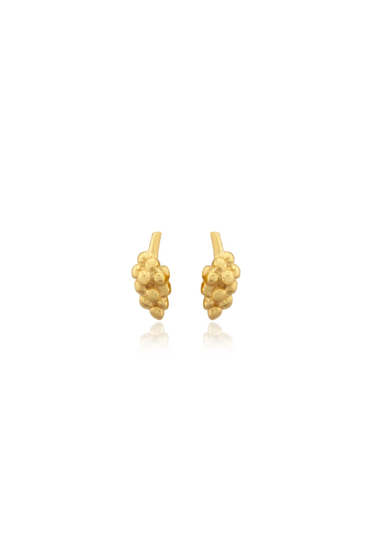 A pair of gold-colored stud earrings with a textured design, isolated on a white background.