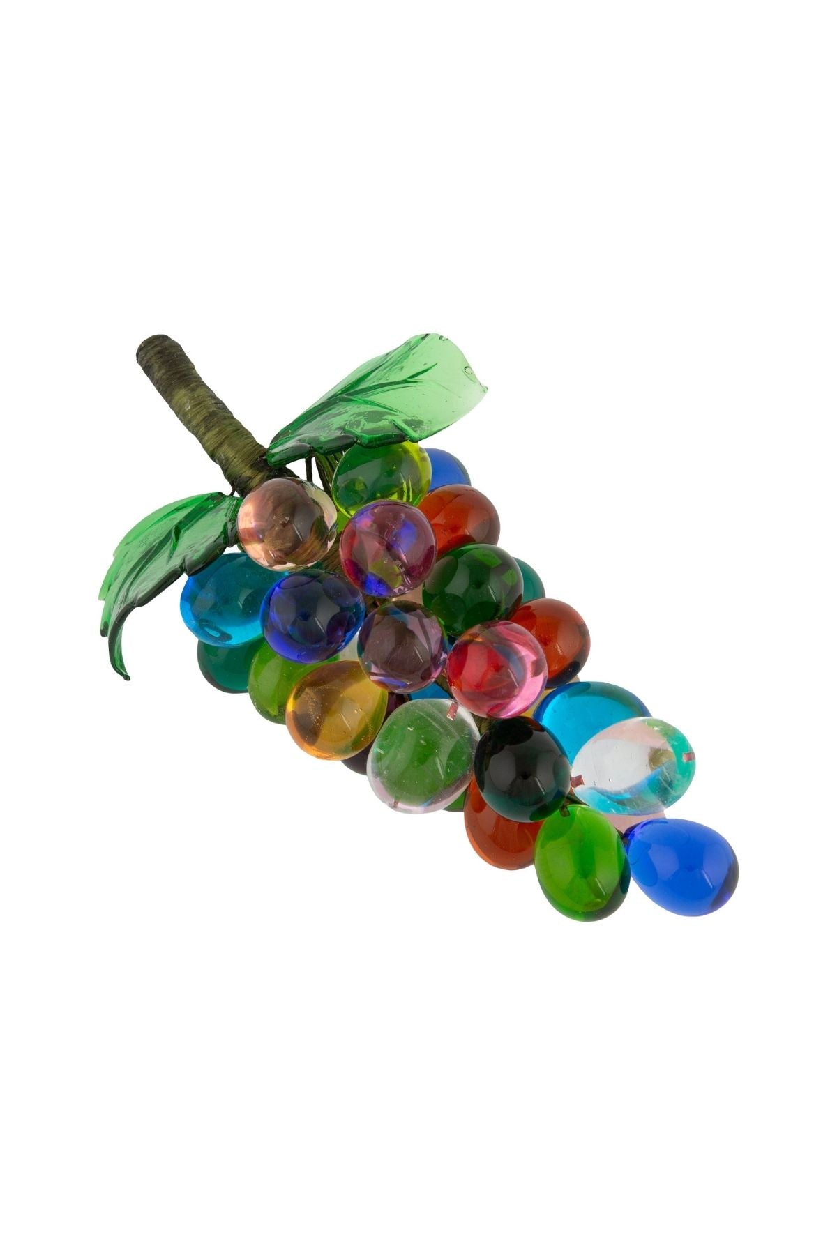 Colorful glass grape cluster on a white background