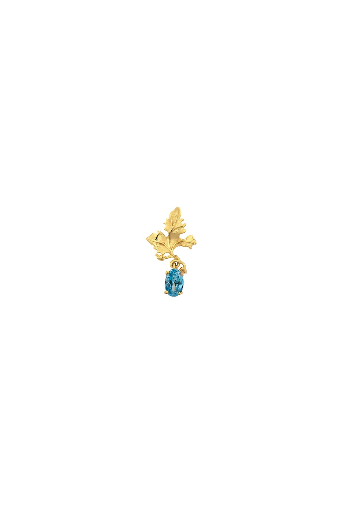 A single gold-plated bronze earring with a Swarovski crystal attached, displayed against a white background.