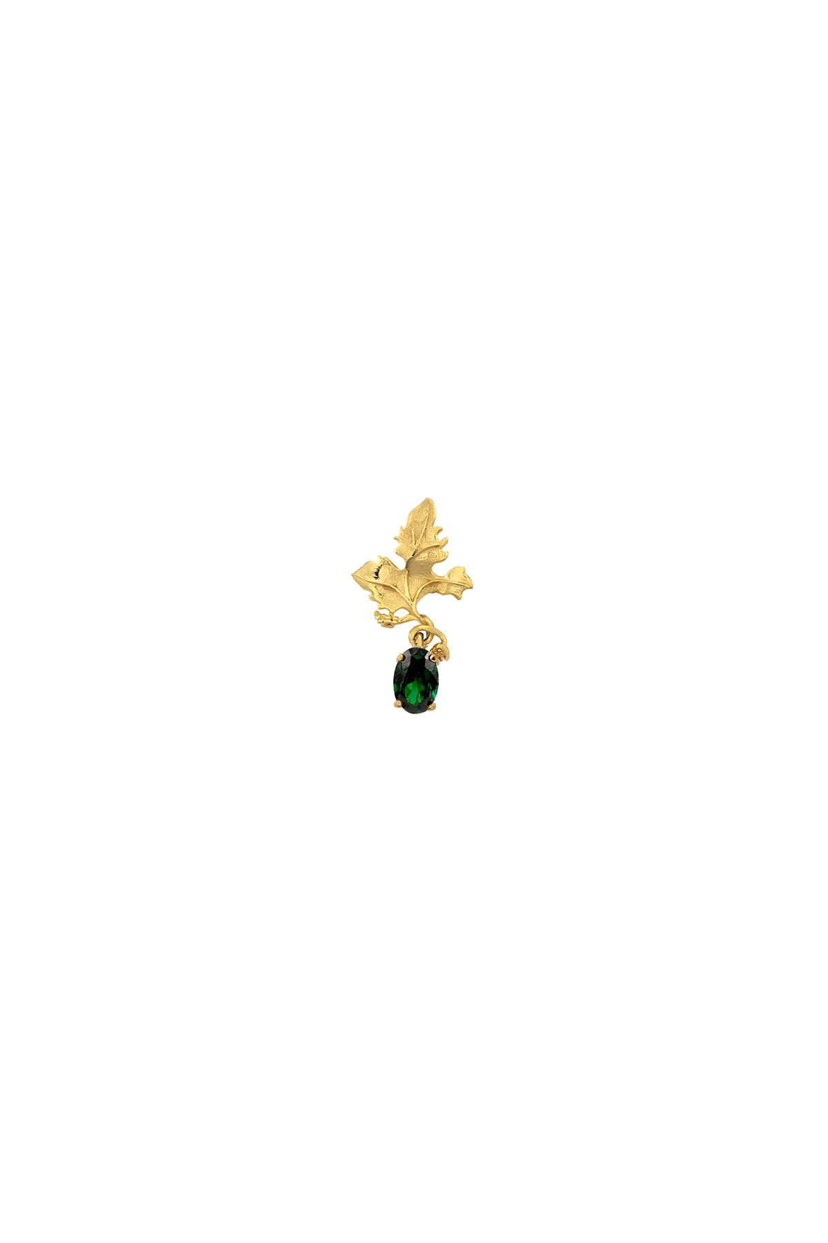 A single gold-plated bronze earring with a Swarovski crystal attached, displayed against a white background.