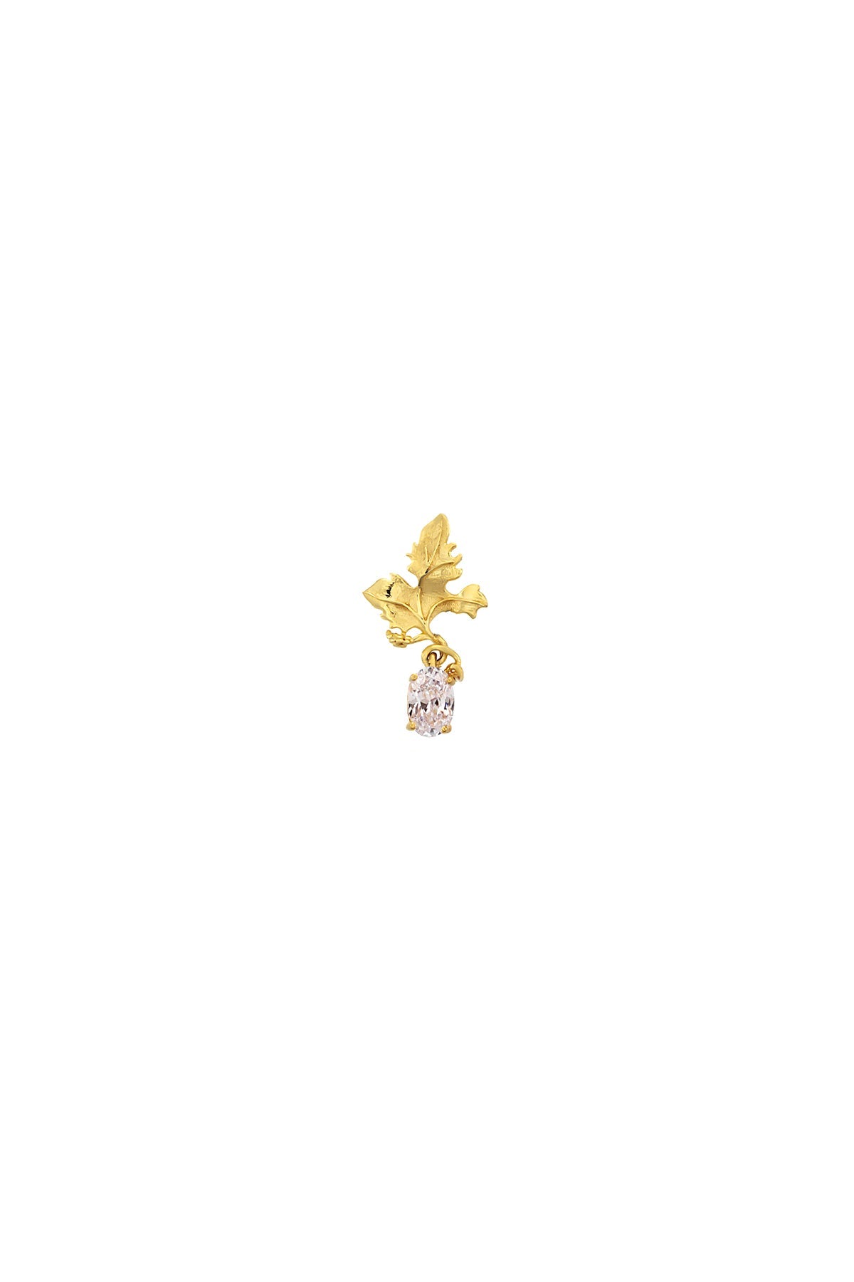 A single gold-plated bronze earring with a Swarovski crystal attached, displayed against a white background.