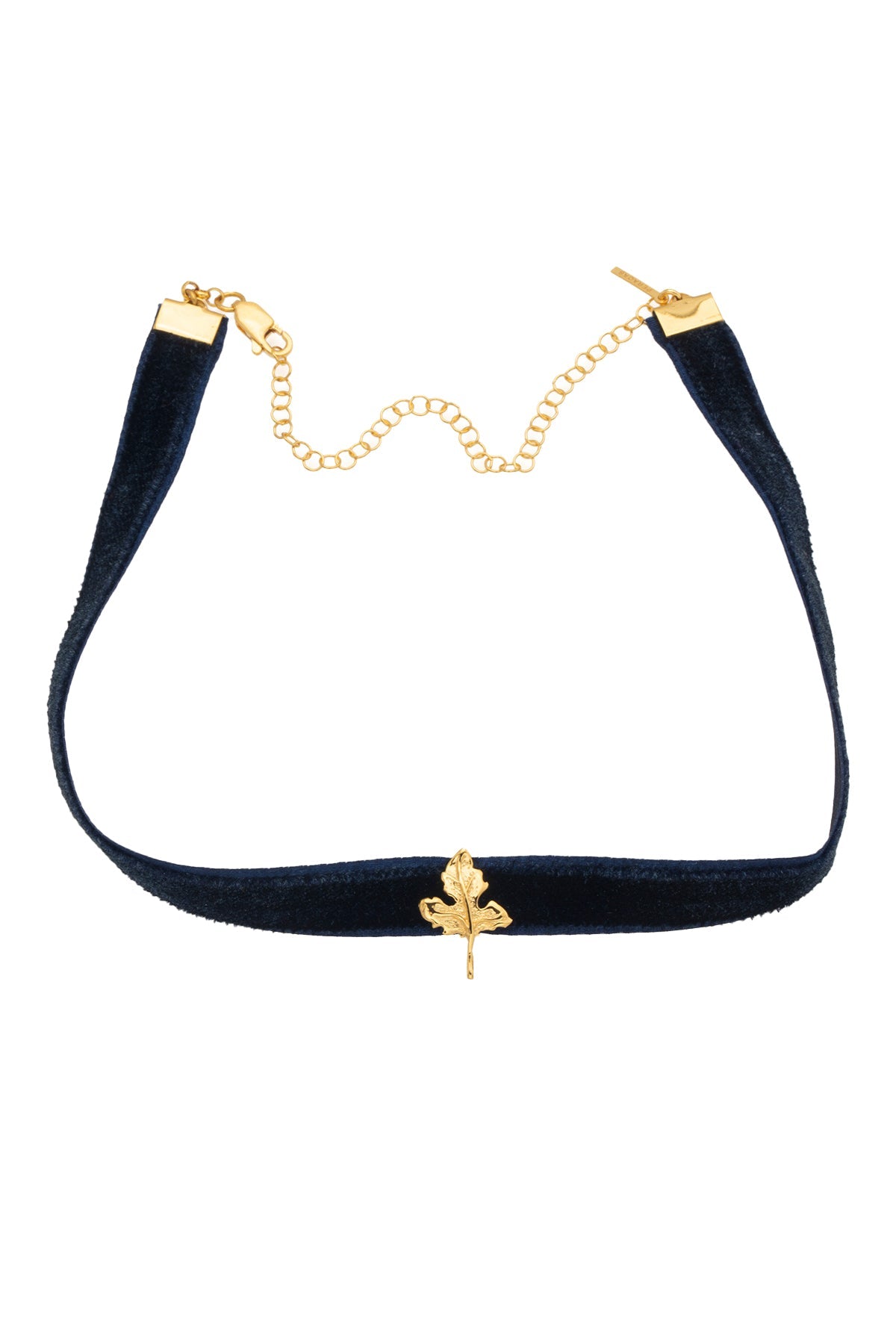 A gold-plated bronze and silver velvet rope choker necklace with a length of 30 + 5 cm, featuring a decorative element in the center.