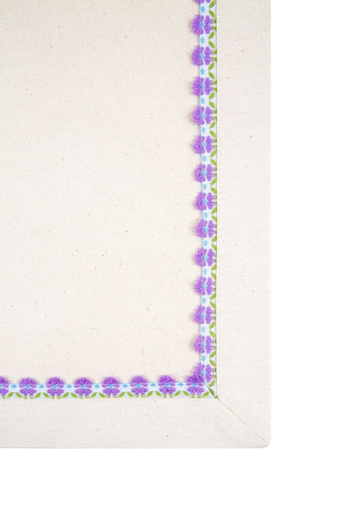 Floral border with purple flowers on a white background