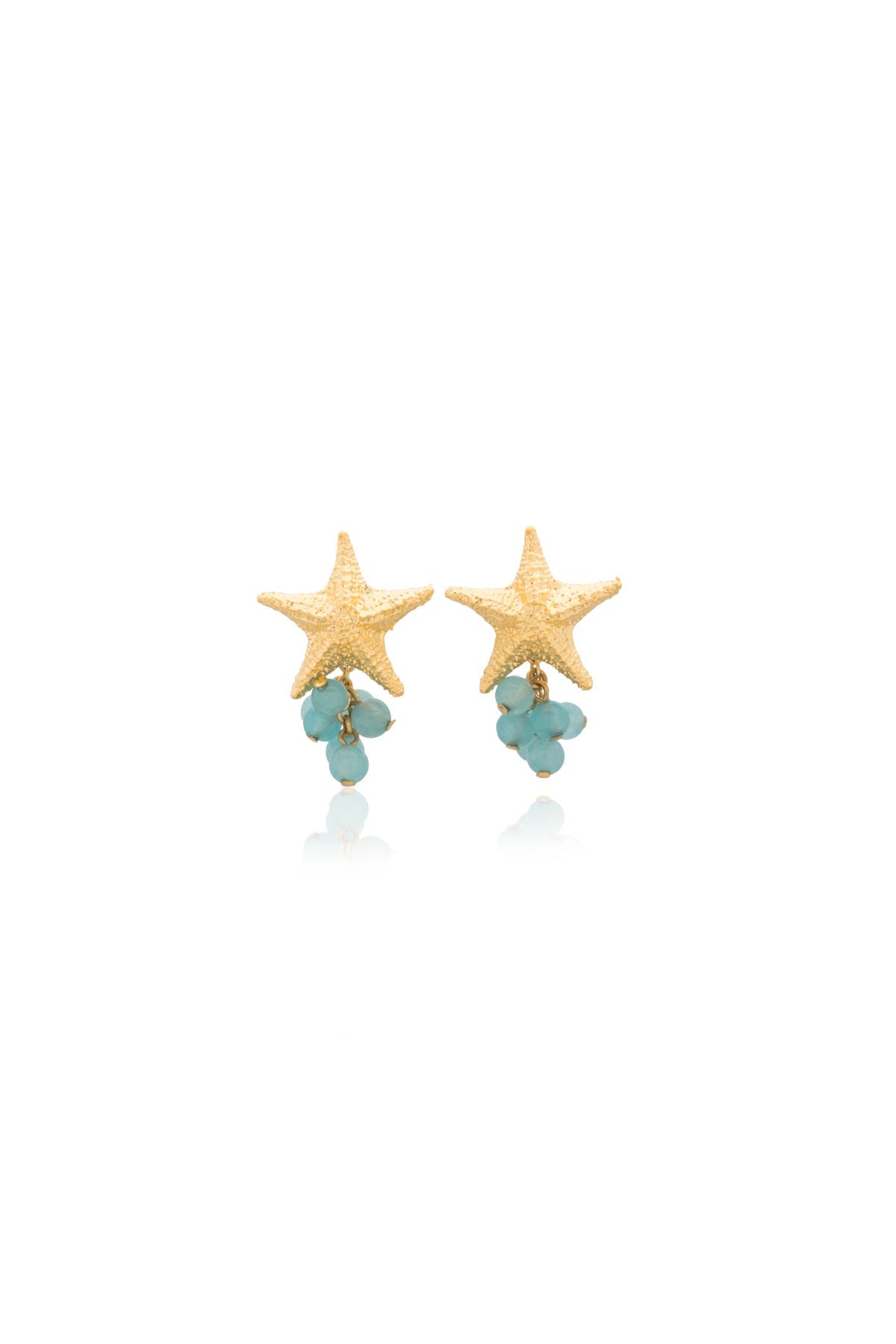 A pair of gold-plated earrings featuring baroque pearls and a starfish design.