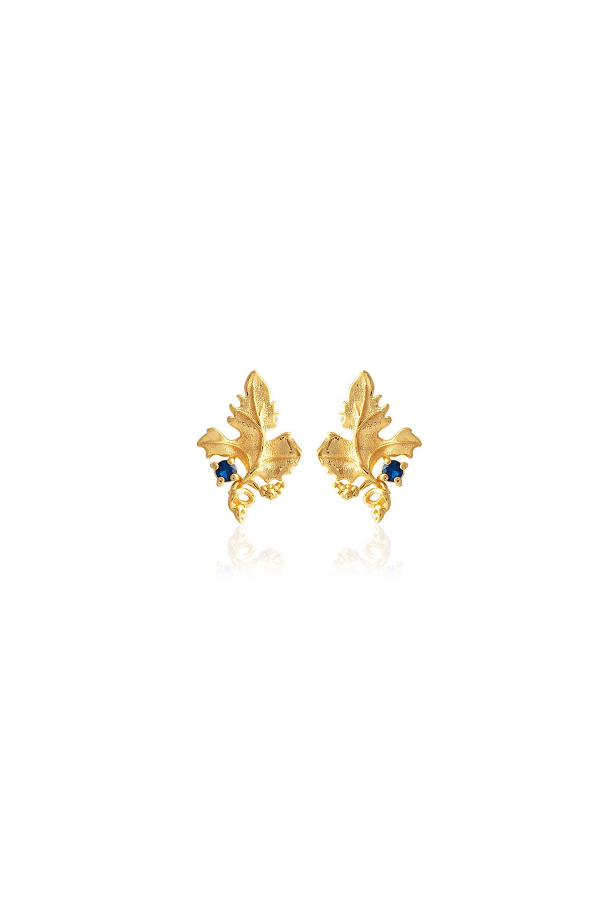 A pair of gold-plated bronze earrings with Swarovski crystals, featuring a leaf design.